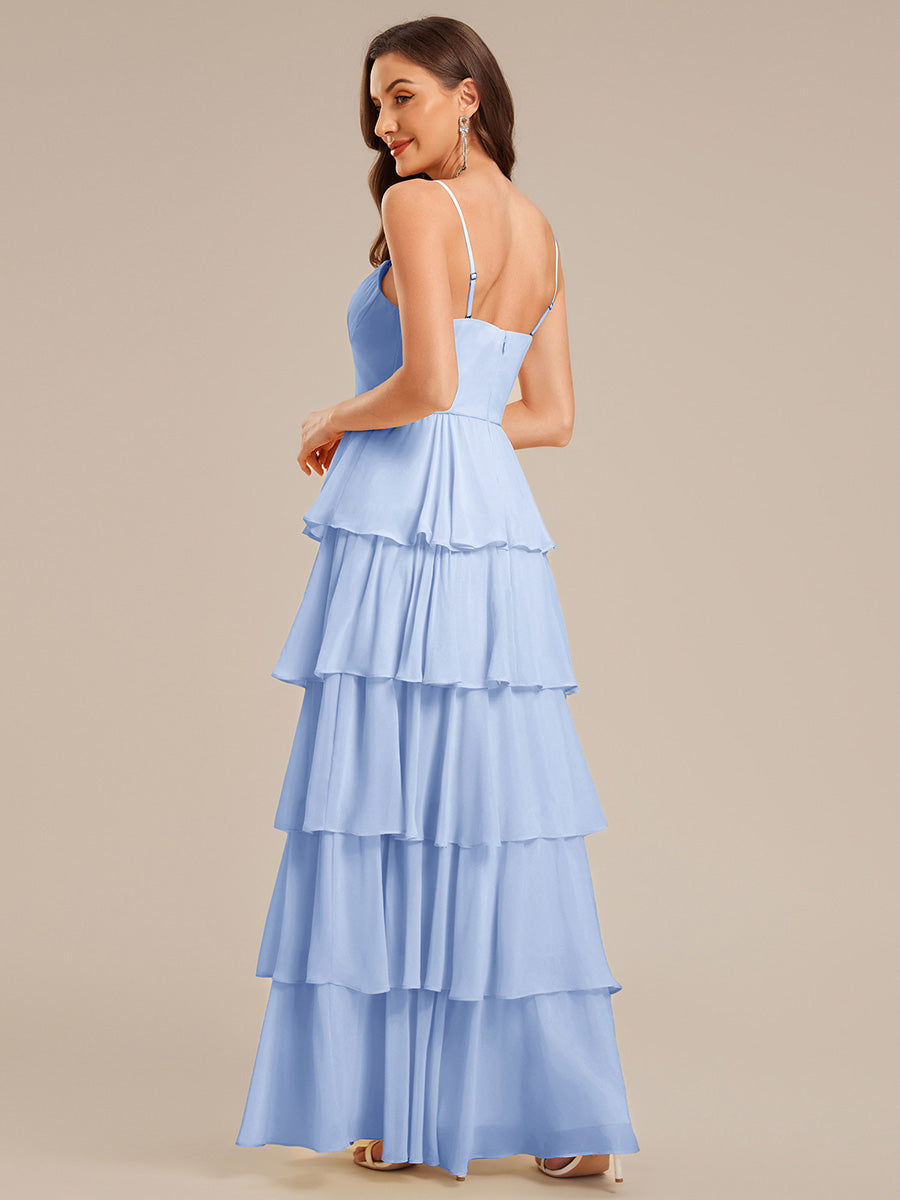 Ruffled Chiffon Sleeveless Wedding Guest Dress #color_Ice Blue