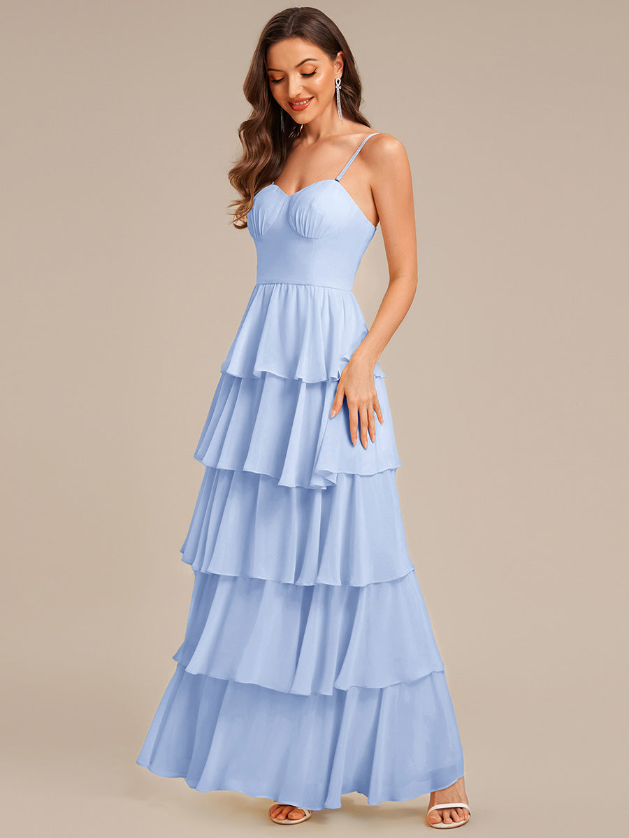 Ruffled Chiffon Sleeveless Wedding Guest Dress #color_Ice Blue