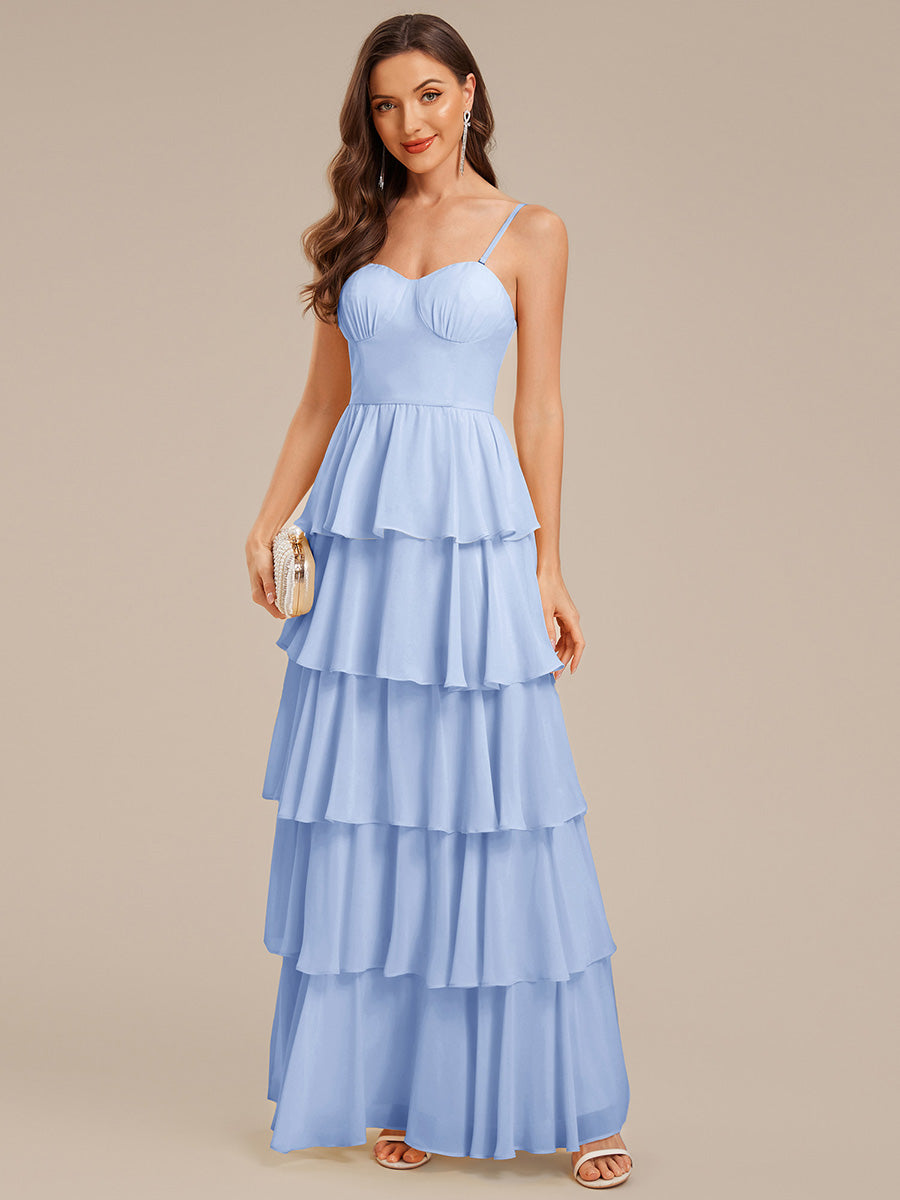 Ruffled Chiffon Sleeveless Wedding Guest Dress #color_Ice Blue