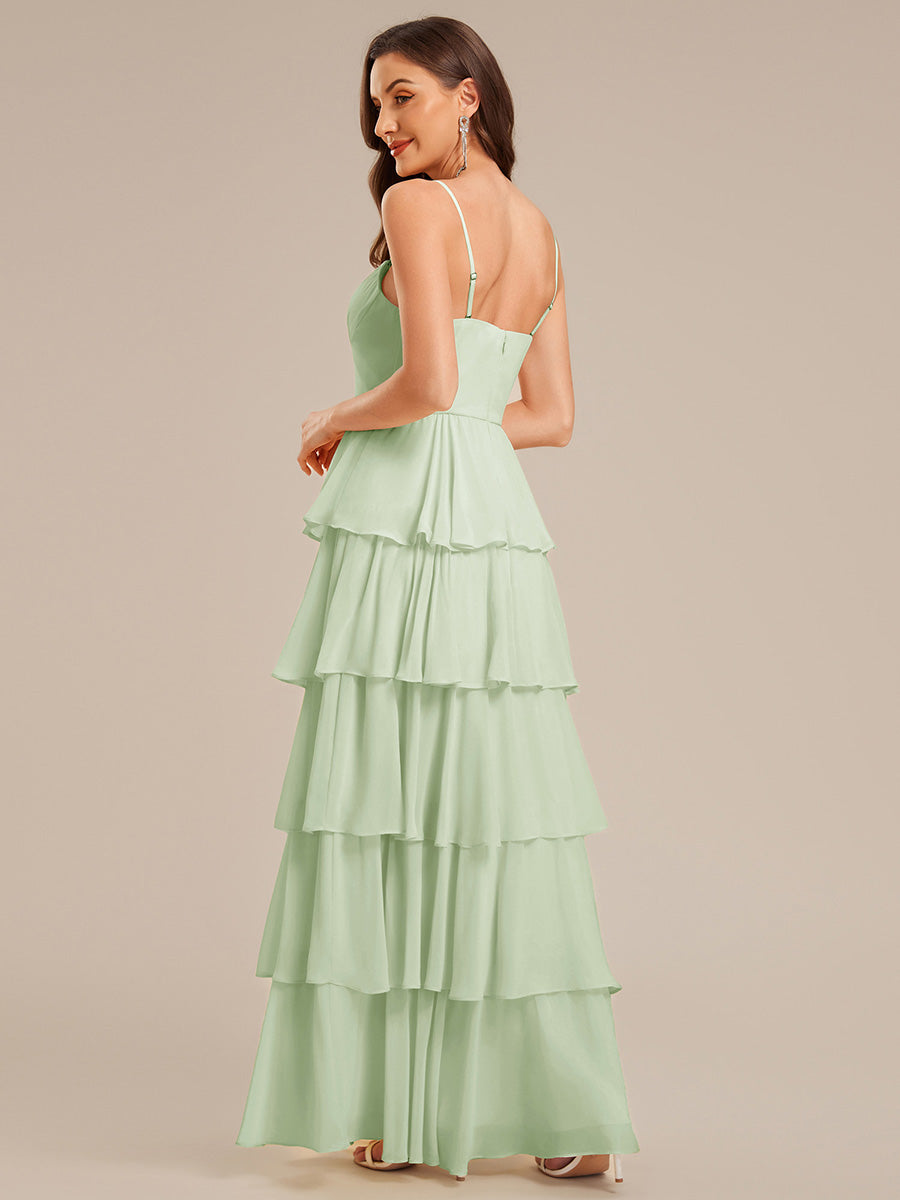 Ruffled Chiffon Sleeveless Wedding Guest Dress #color_Mint Green