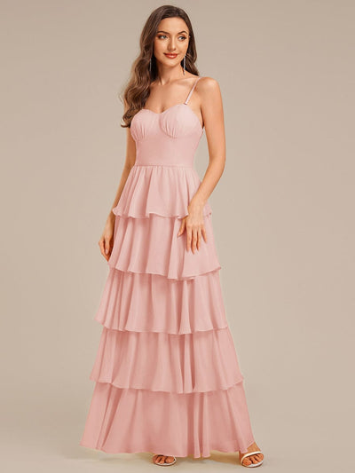 Ruffled Chiffon Sleeveless Wedding Guest Dress #color_Pink