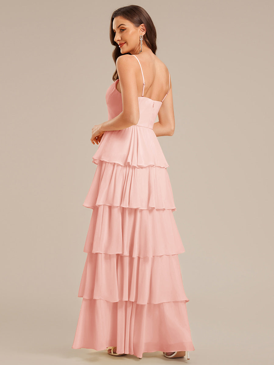 Ruffled Chiffon Sleeveless Wedding Guest Dress #color_Pink