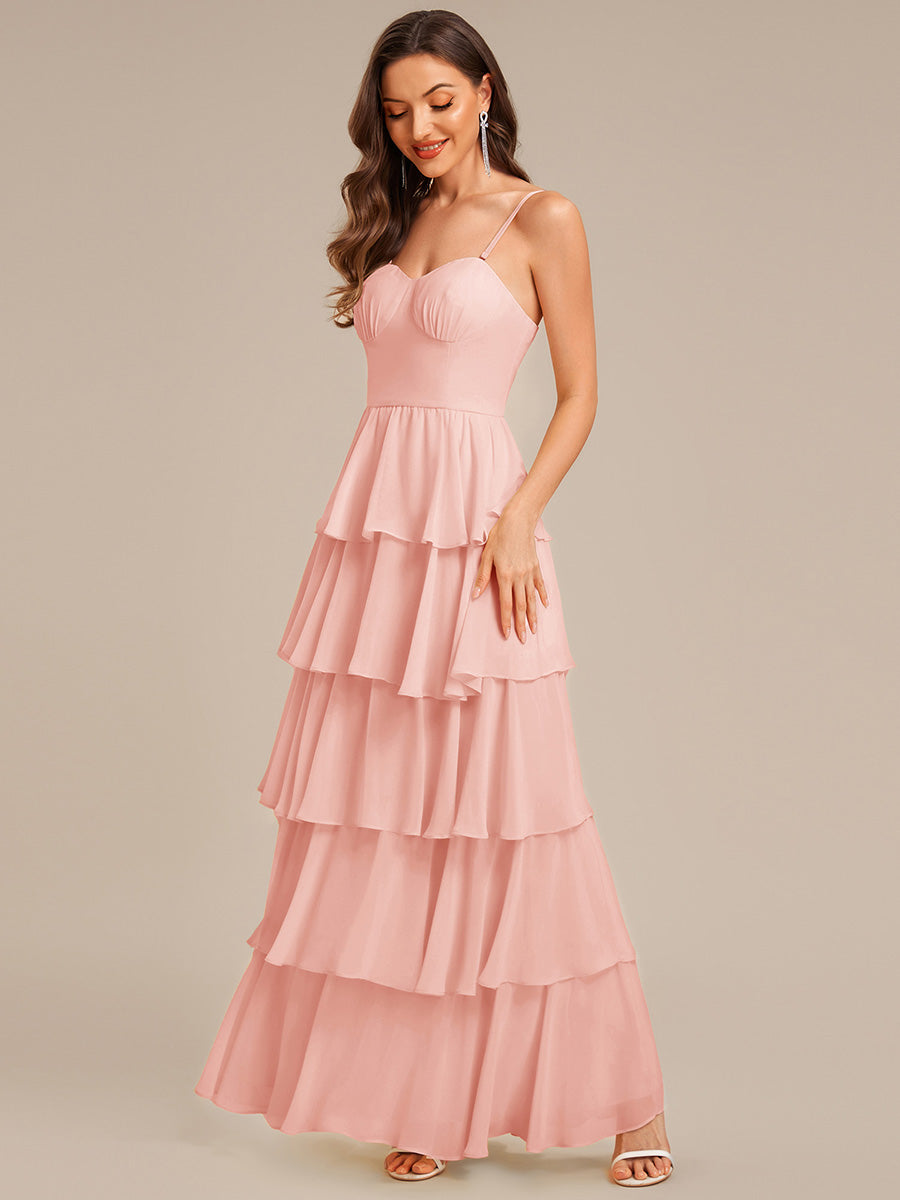 Ruffled Chiffon Sleeveless Wedding Guest Dress #color_Pink