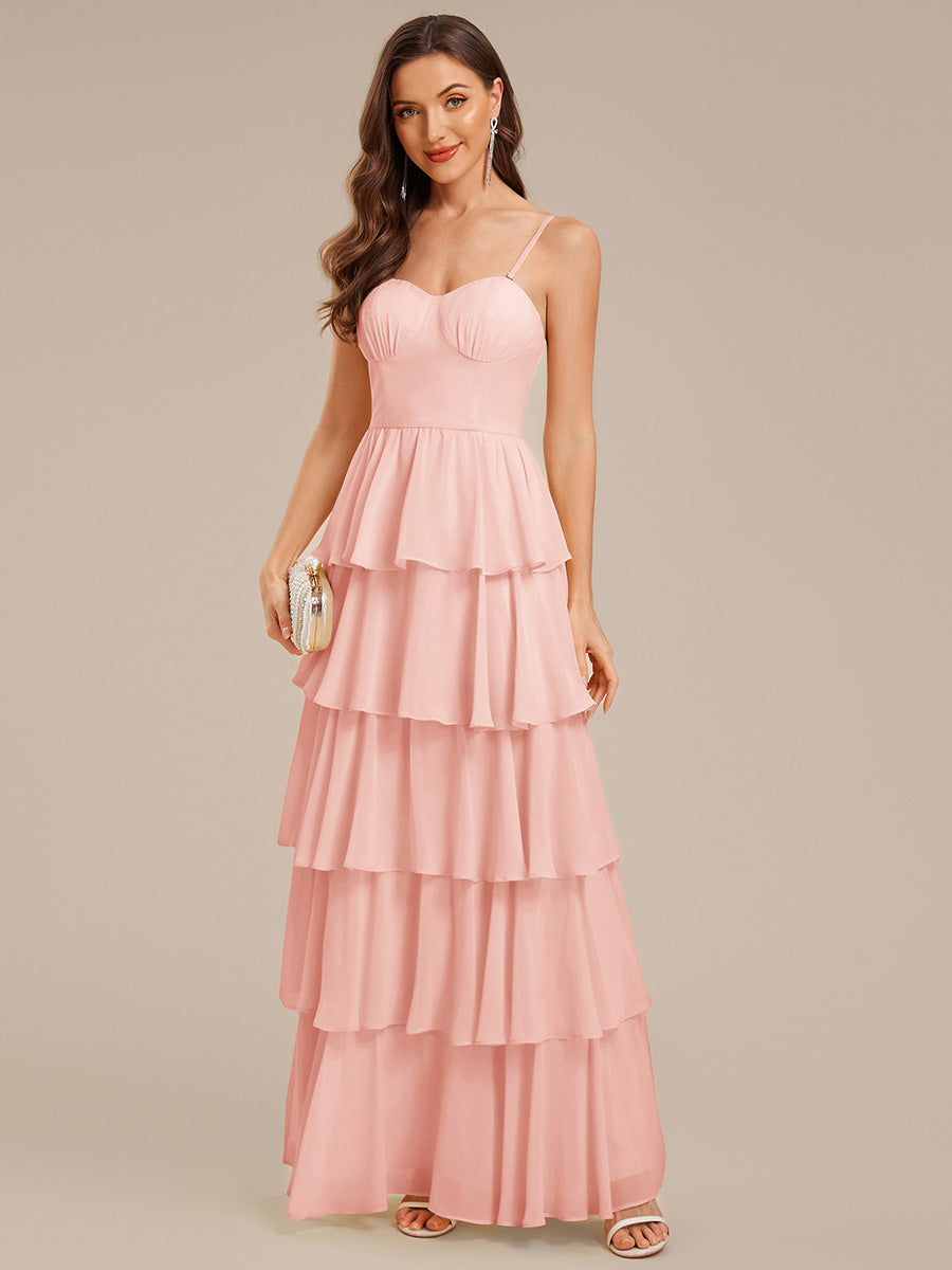 Ruffled Chiffon Sleeveless Wedding Guest Dress #color_Pink