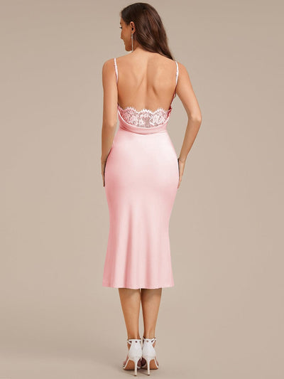 Backless Knit Sleeveless Wedding Guest Dress #color_Pink