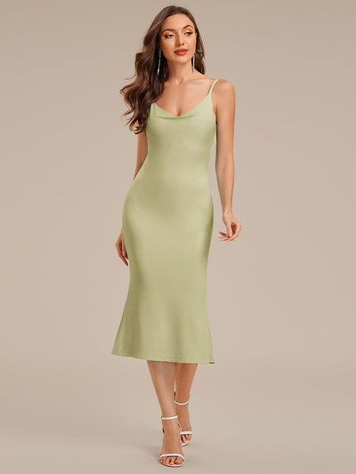 Backless Knit Sleeveless Wedding Guest Dress #color_Sage Green