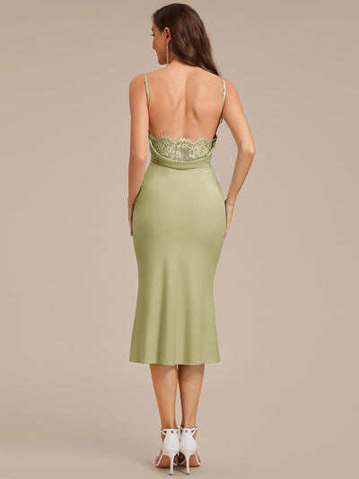 Backless Knit Sleeveless Wedding Guest Dress #color_Sage Green