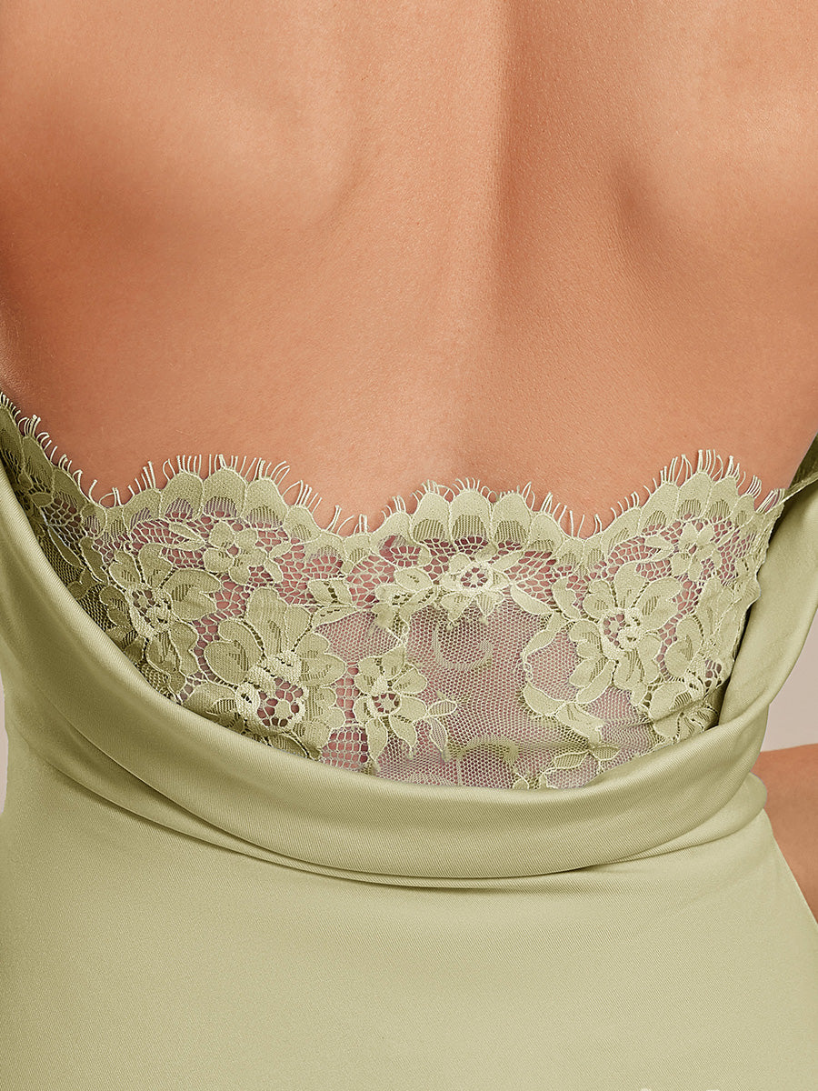 Backless Knit Sleeveless Wedding Guest Dress #color_Sage Green