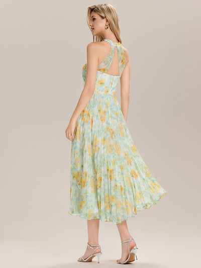 Cut-Out Detail Chiffon Sleeveless Wedding Guest Dress #color_Sunlit Fern