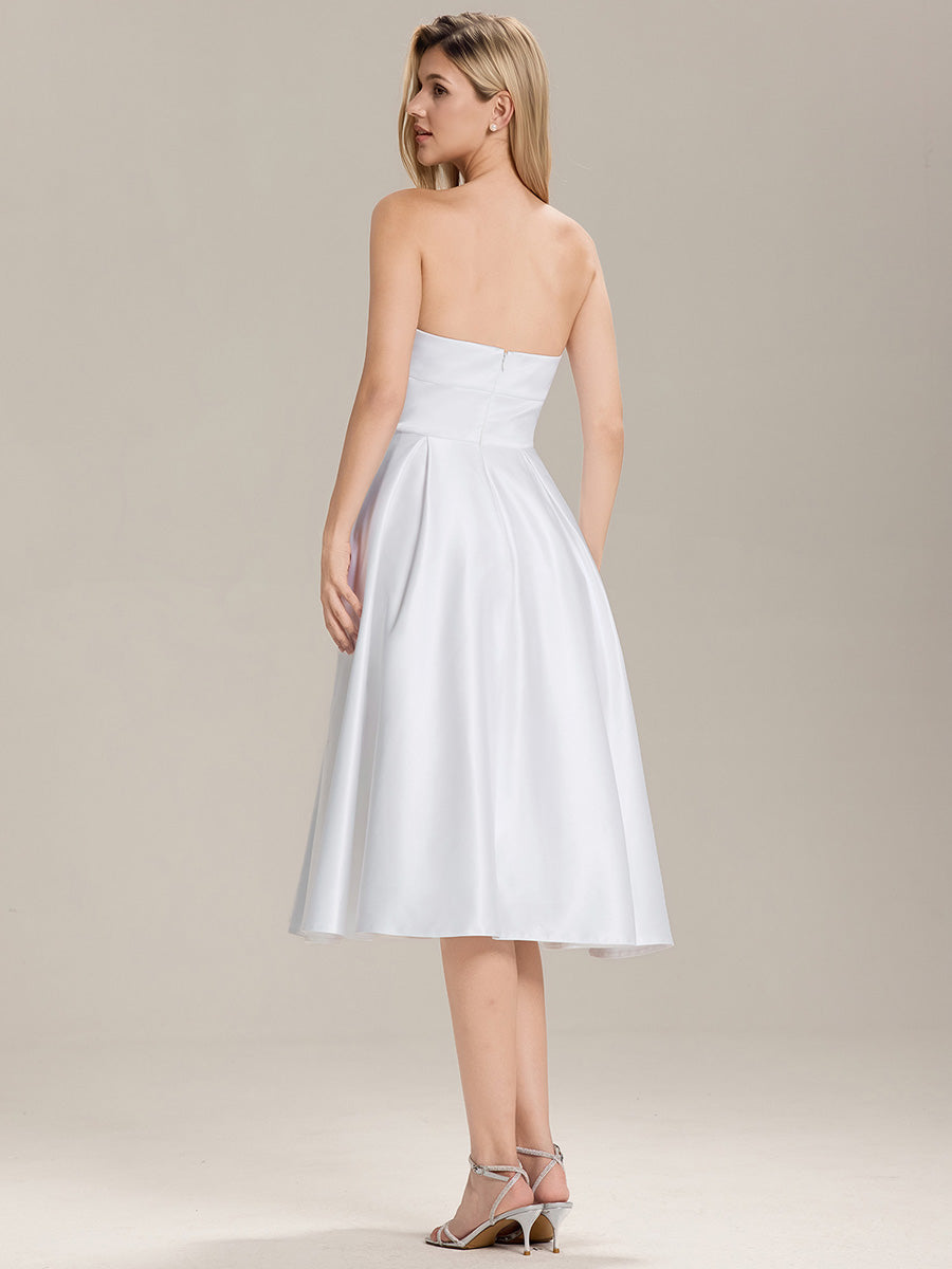 Satin Sleeveless A-Line Wedding Guest Dress #color_White