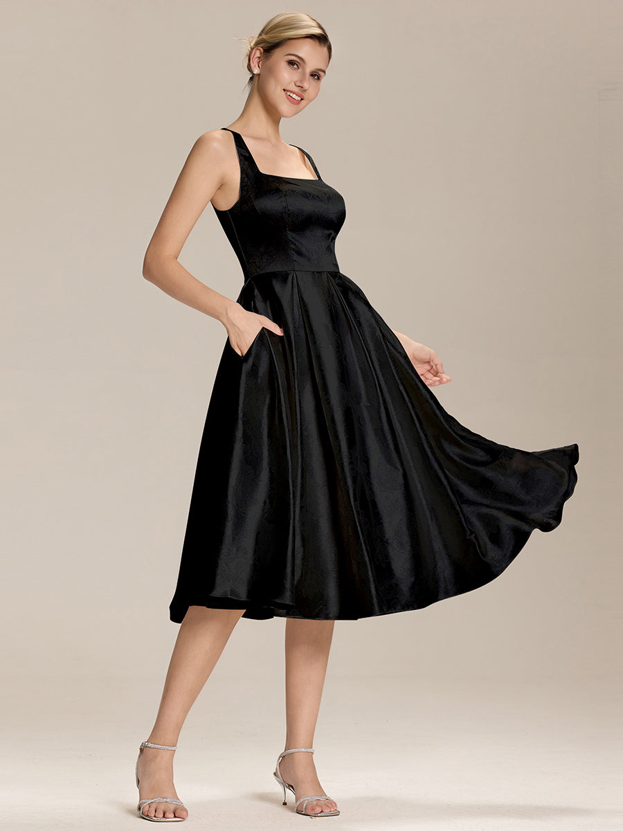 Satin Sleeveless A-Line Wedding Guest Dress #color_Black