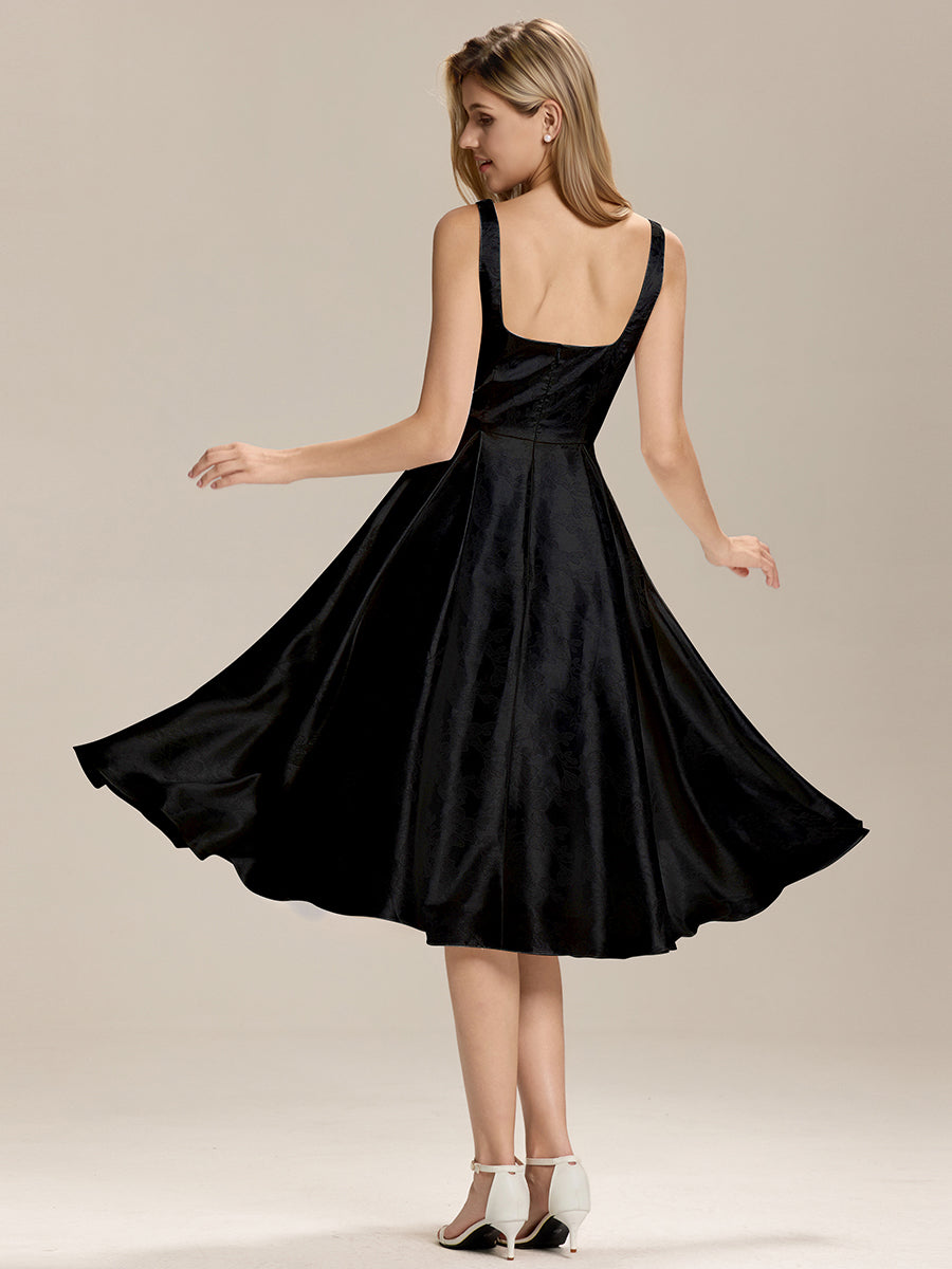 Satin Sleeveless A-Line Wedding Guest Dress #color_Black