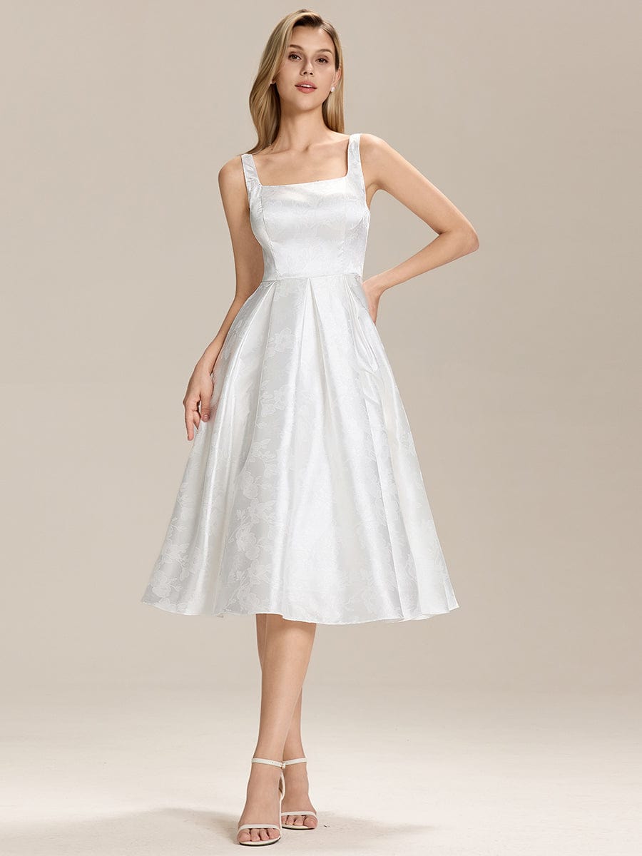 Square Neck Fit & Flare Satin Midi Dress with Floral Details