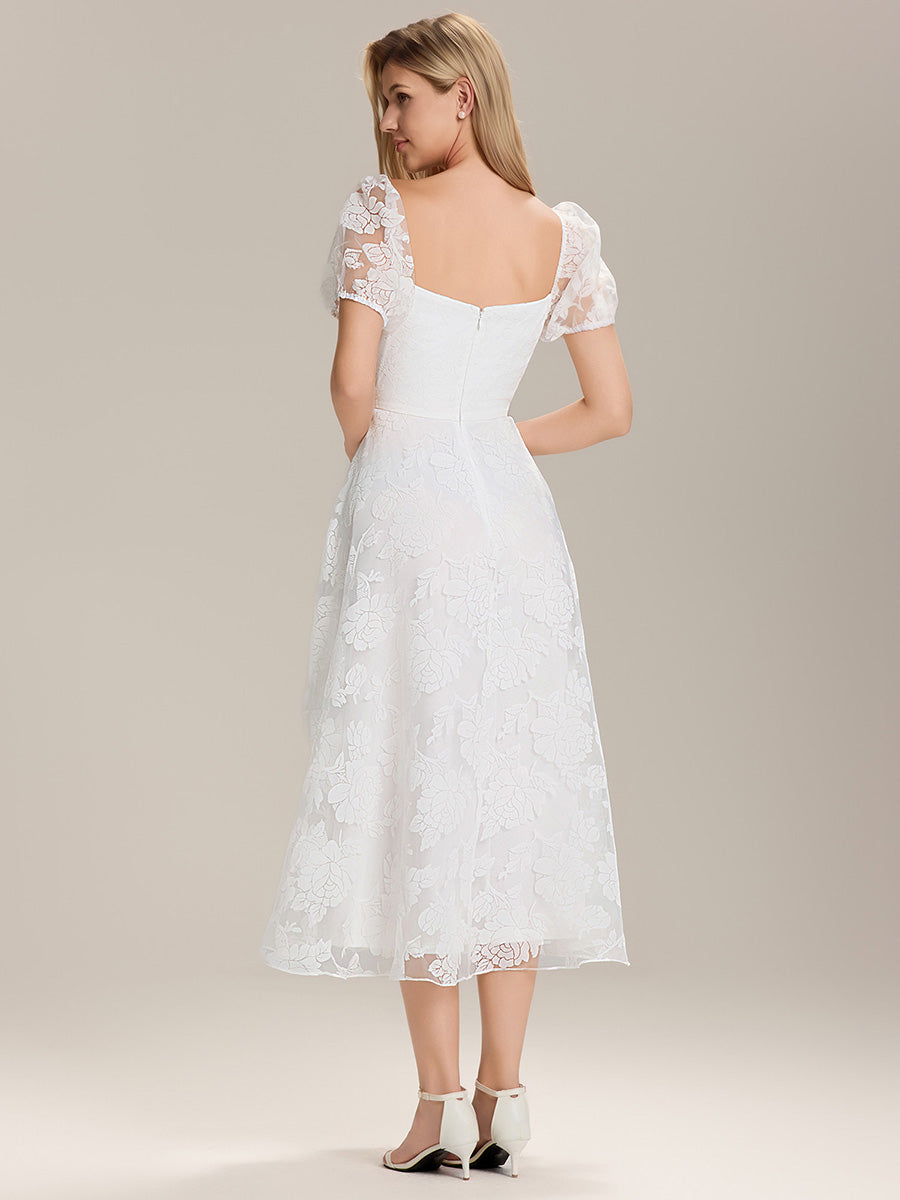 Chiffon Puff Sleeve A-Line Wedding Guest Dress #color_White