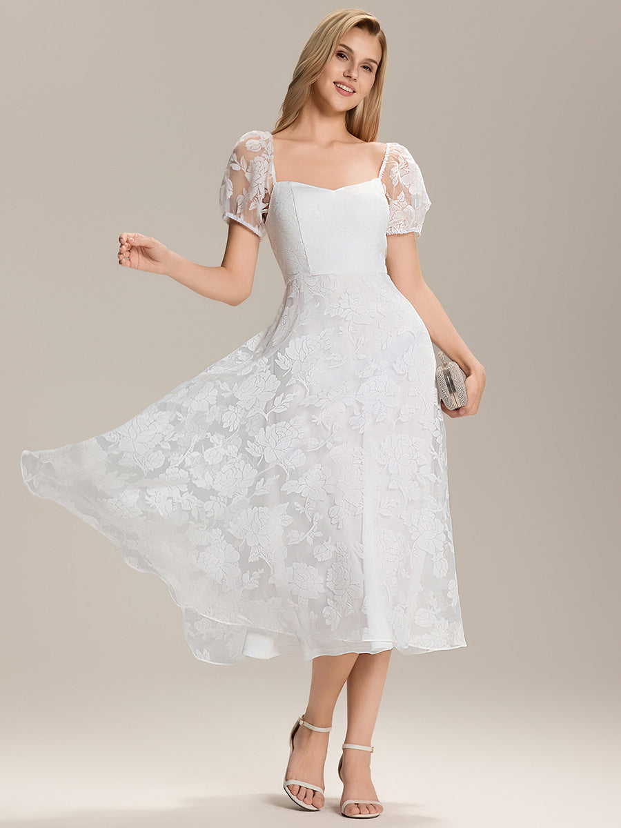 Chiffon Puff Sleeve A-Line Wedding Guest Dress #color_White