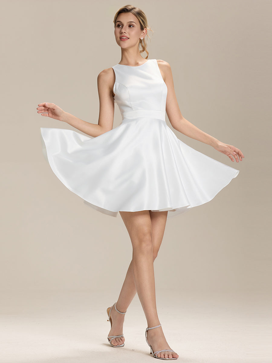 Pocket Satin Sleeveless Wedding Guest Dress #color_White