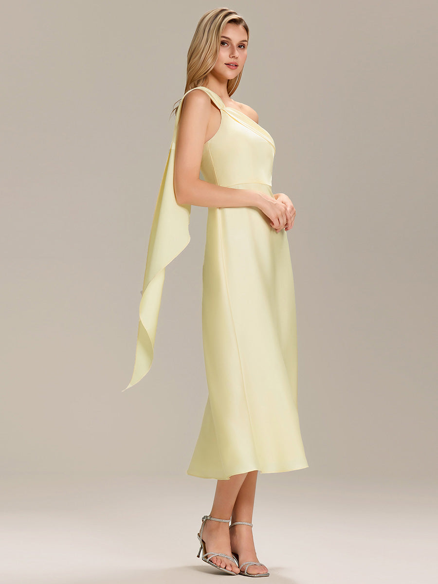 Gathered Satin Sleeveless Wedding Guest Dress #color_Yellow