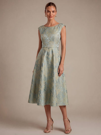 Printed Jacquard Cap Sleeve Dress
