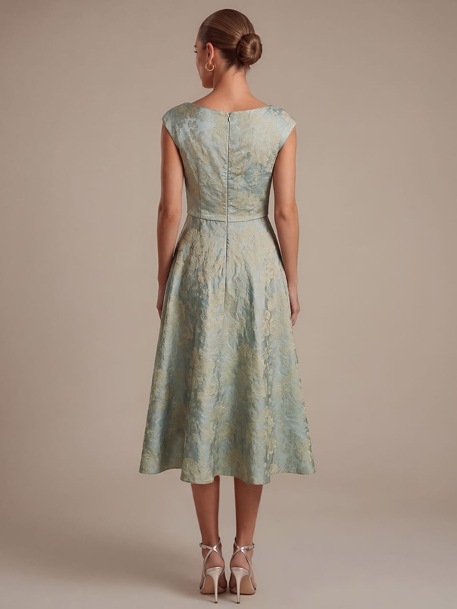 Printed Jacquard Cap Sleeve Dress #color_Sky Blue