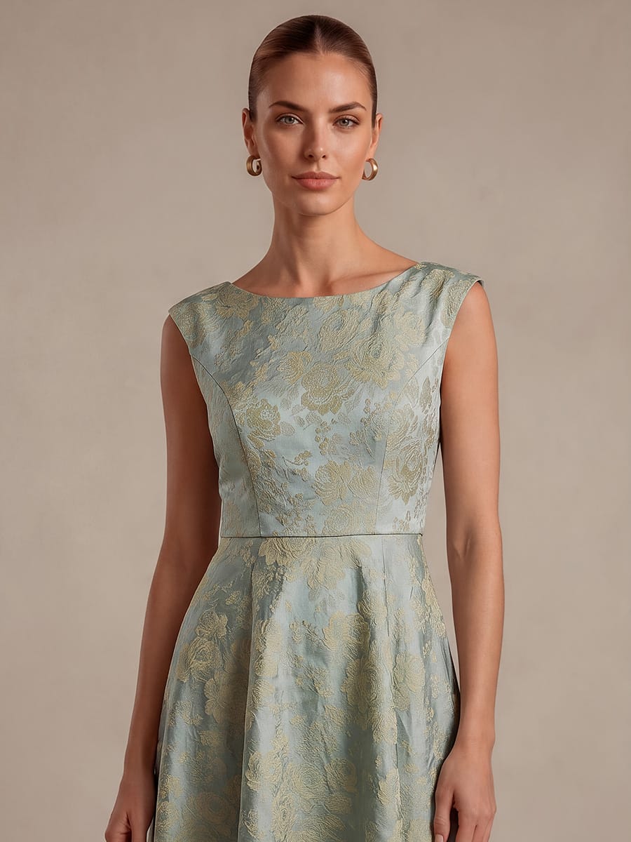 Printed Jacquard Cap Sleeve Dress #color_Sky Blue
