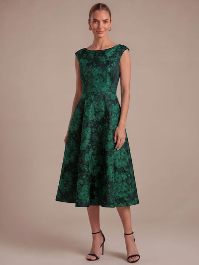 Printed Jacquard Cap Sleeve Dress