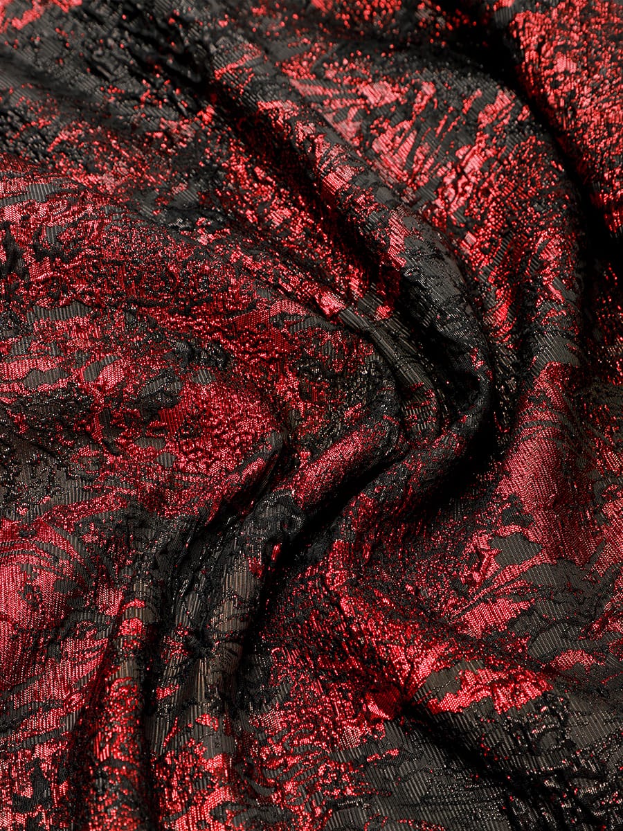 Slit Jacquard Cap Sleeve Dress #color_Burgundy