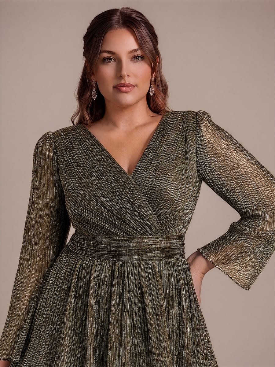 Tiered Tulle Tulle Fitted Sleeve Dress #color_Metallic Gold