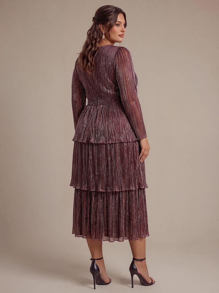 Tiered Tulle Tulle Fitted Sleeve Dress #color_Mahogany Brown