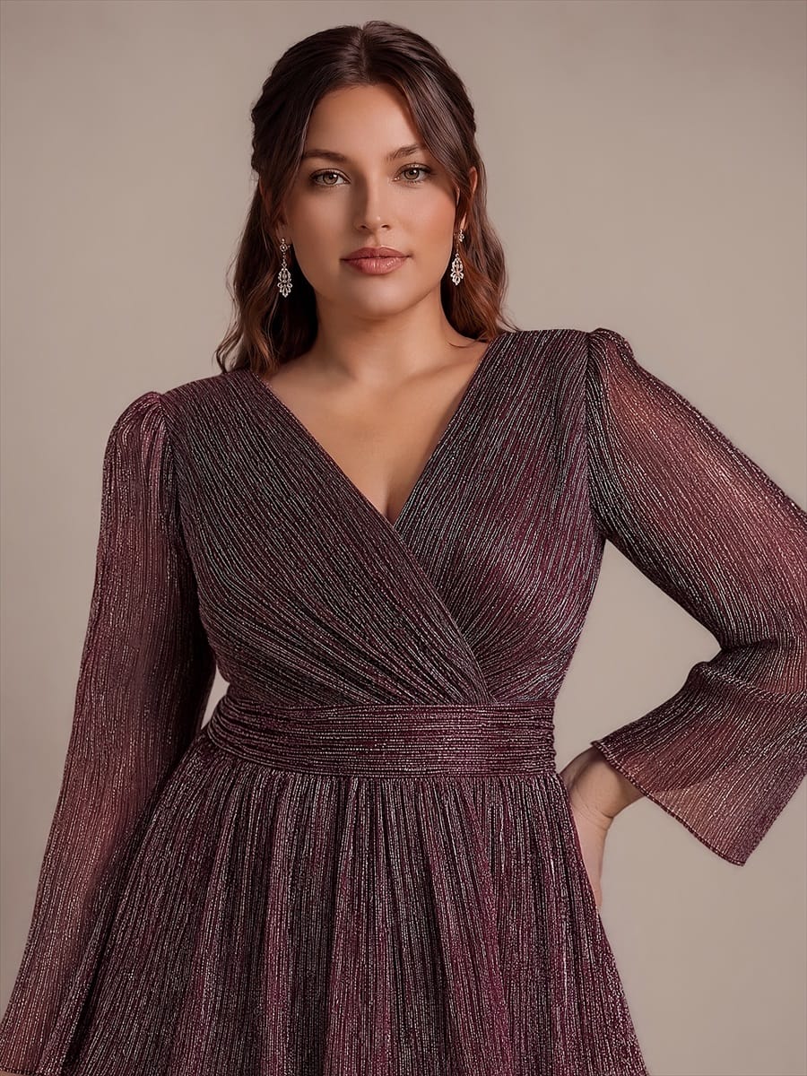 Tiered Tulle Tulle Fitted Sleeve Dress #color_Mahogany Brown