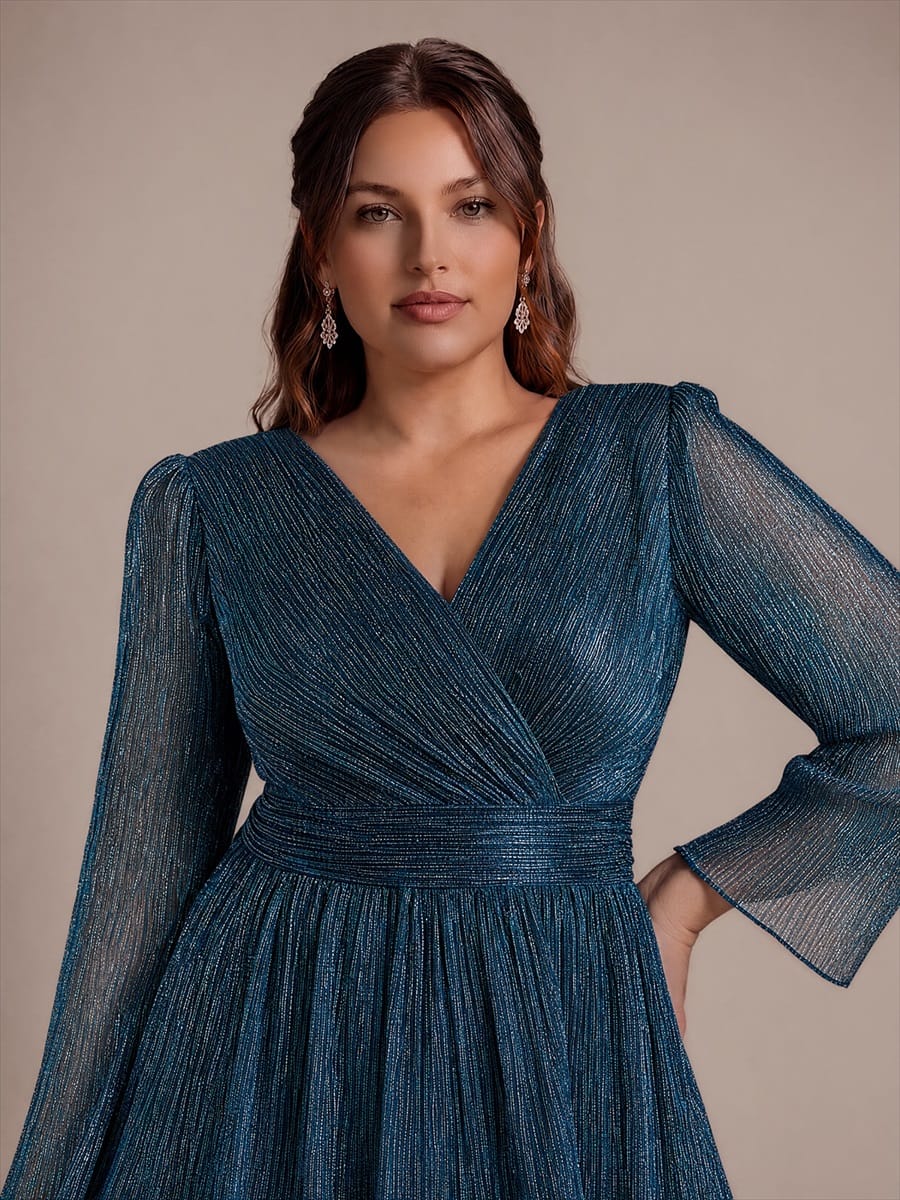 Tiered Tulle Tulle Fitted Sleeve Dress #color_Teal Blue