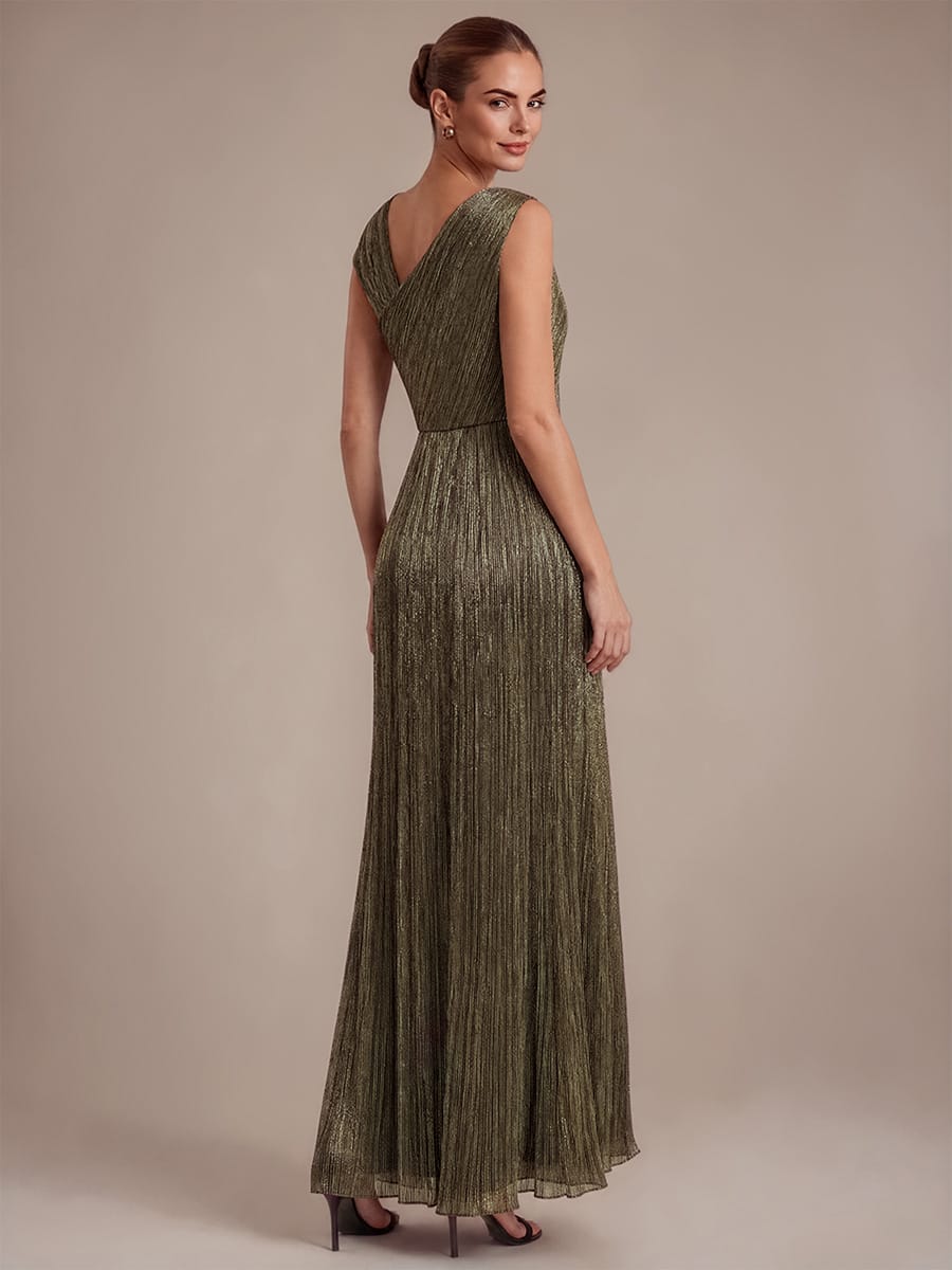 Slit Tulle Sleeveless Dress #color_Metallic Gold
