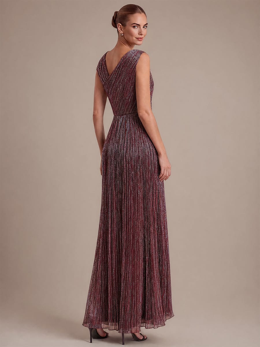 Slit Tulle Sleeveless Dress #color_Mahogany Brown