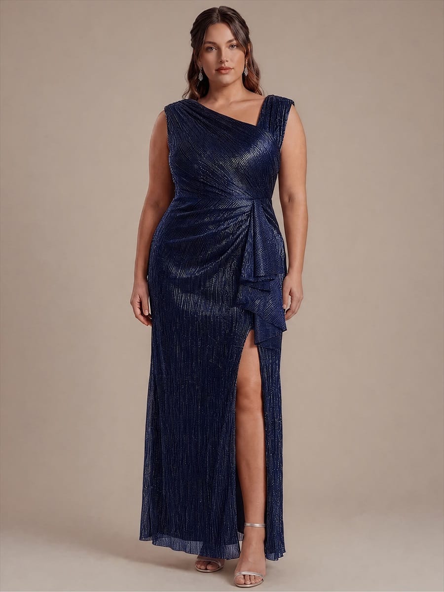 Slit Tulle Sleeveless Dress #color_Navy Blue