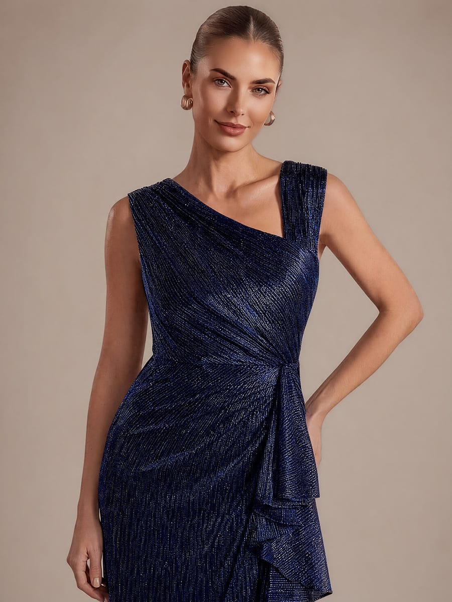 Slit Tulle Sleeveless Dress #color_Navy Blue