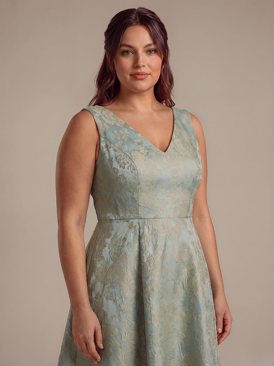 Printed Jacquard Cap Sleeve Dress #color_Sky Blue/Gold
