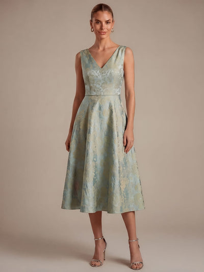 Printed Jacquard Cap Sleeve Dress