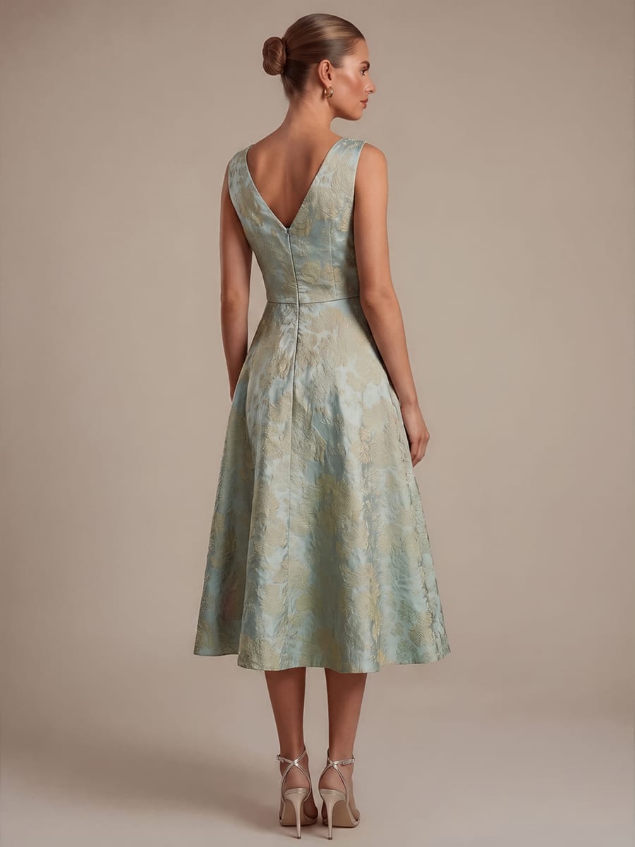 Printed Jacquard Cap Sleeve Dress #color_Sky Blue