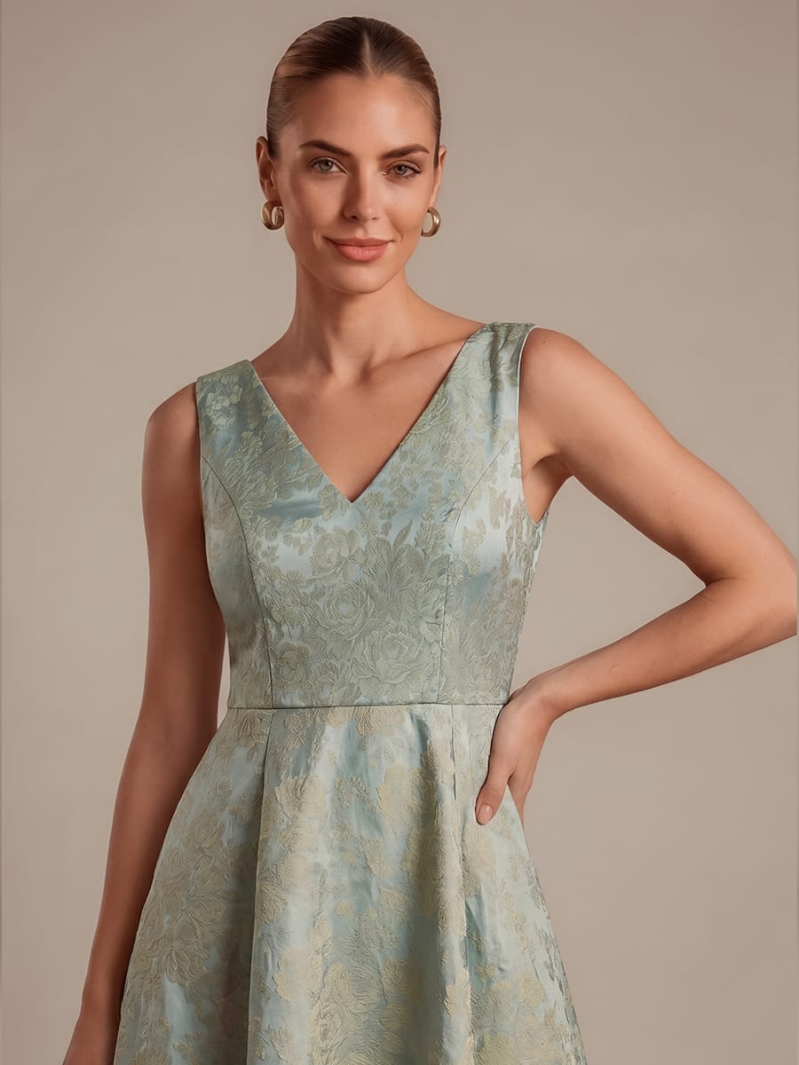 Printed Jacquard Cap Sleeve Dress #color_Sky Blue