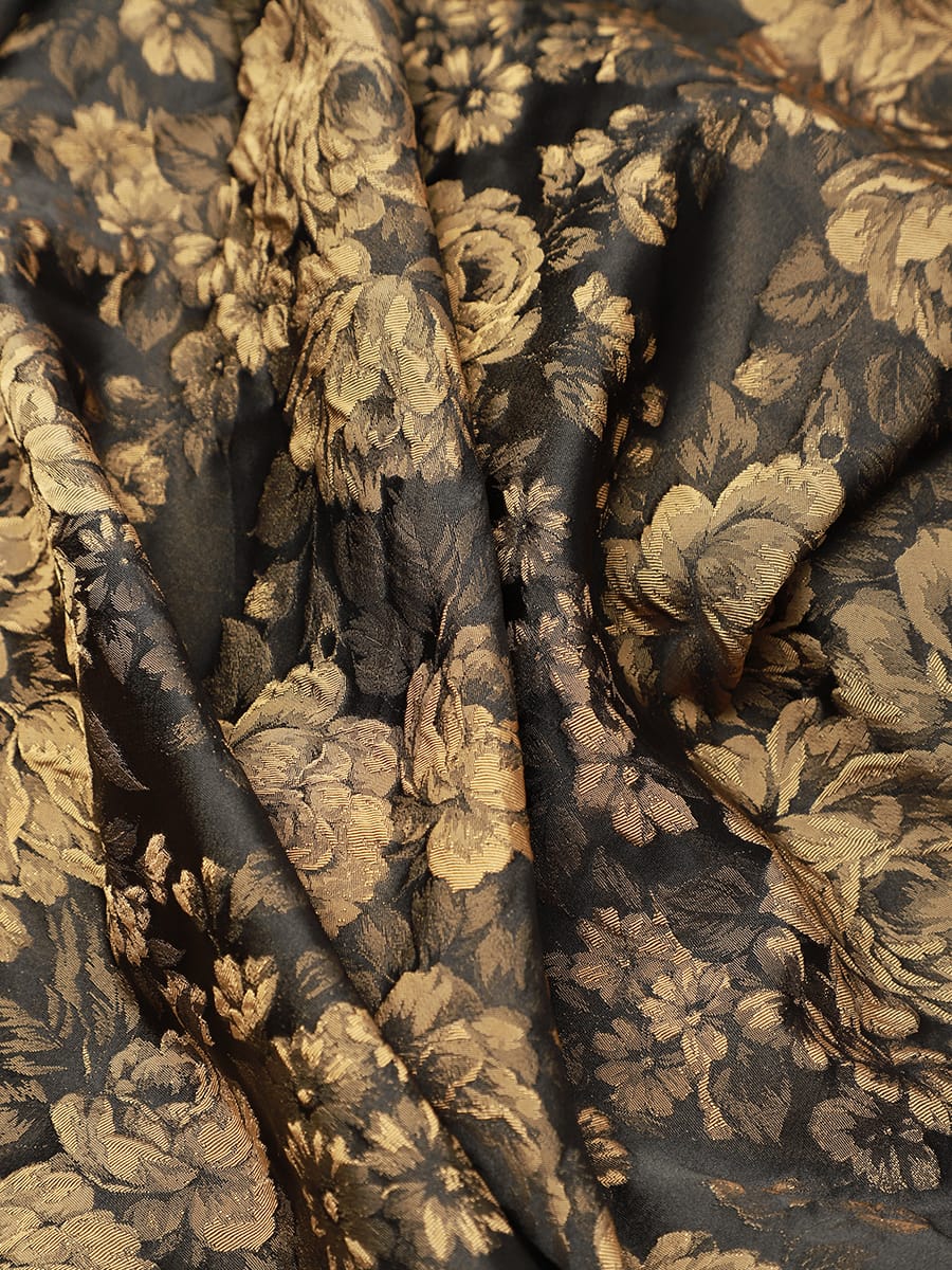 Printed Jacquard Cap Sleeve Dress #color_Black & Gold