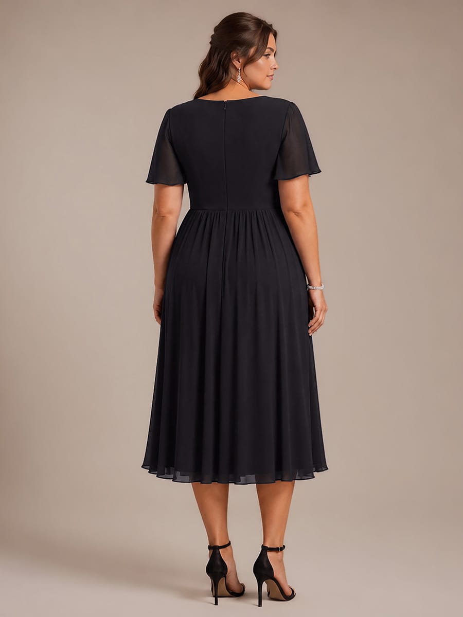 Chiffon Ruffle Sleeve A-line Dress #color_Black