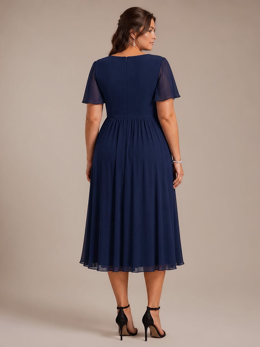 Chiffon Ruffle Sleeve A-line Dress #color_Navy Blue