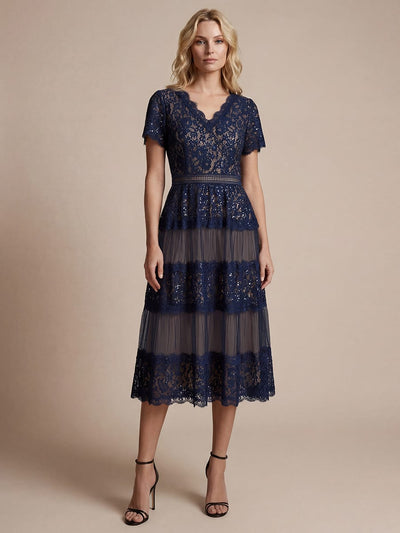 Lace Ruffle Sleeve A-line Dress