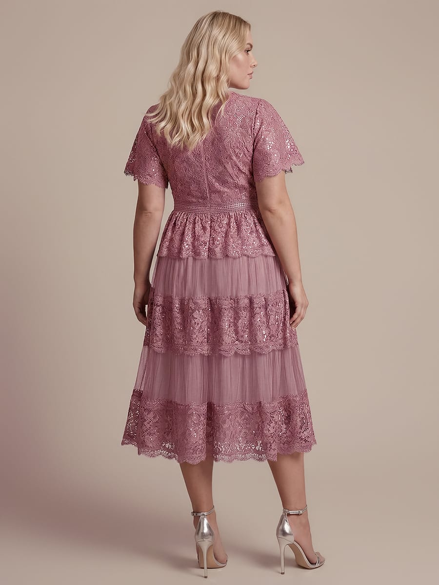 Lace Ruffle Sleeve A-line Dress #color_Purple Orchid