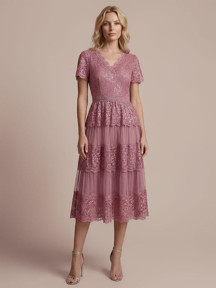 Lace Flutter Sleeve A-Line Wedding Guest Dress for Elegant Occasions