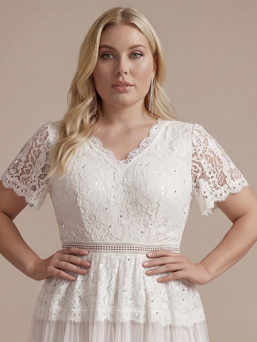 Lace Ruffle Sleeve A-line Dress #color_White