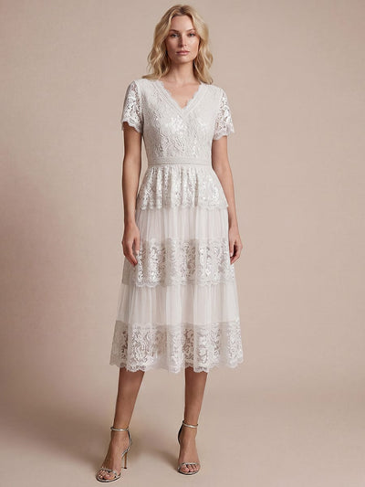 Lace Ruffle Sleeve A-line Dress