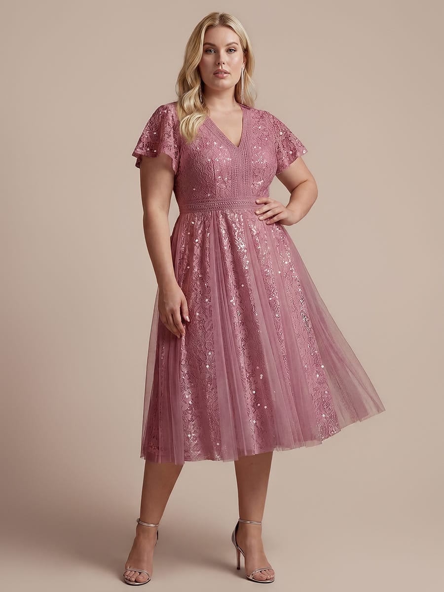 Ruffled Lace Ruffle Sleeve Dress #color_Purple Orchid