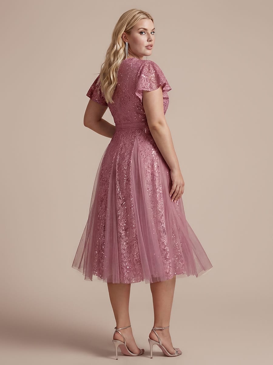 Ruffled Lace Ruffle Sleeve Dress #color_Purple Orchid