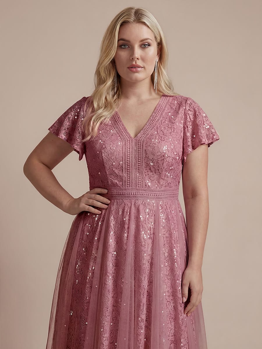 Ruffled Lace Ruffle Sleeve Dress #color_Purple Orchid