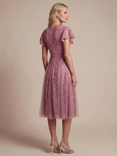 Ruffled Lace Ruffle Sleeve Dress #color_Purple Orchid
